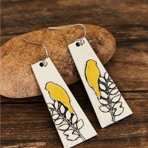 Fashion bird/leaf rectangle drop earrings